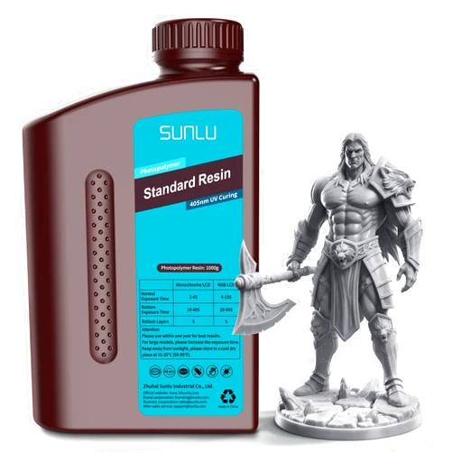 SUNLU Standard 3D Printer Resin Plus, Fast-Curing Photopolymer Resin for LCD/DLP/SLA Printers, 395-405nm UV, Low Shrinkage and High Precision, Grey 1KG