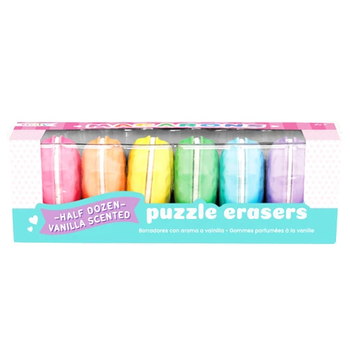 OOLY Macarons Vanilla-Scented Erasers for Pencils - Set of 6 Colorful Macaron Erasers for School, Home, or Office - Mix and Match Puzzle Erasers - Scented Erasers for Kids and Adults