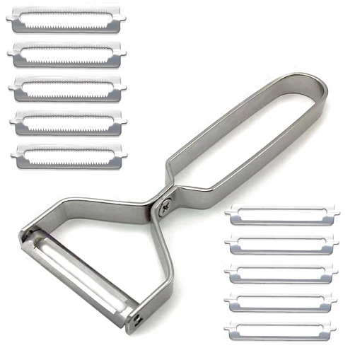 Vfrikor Metal Potato Peeler with 10PCS Replaceable Peeler Blades,Detachable Y Shaped Veggie Peeler for Kitchen,Premium Stainless Steel Fruit Peeler,Ultra Sharp Vegetable Peeler(Silver)