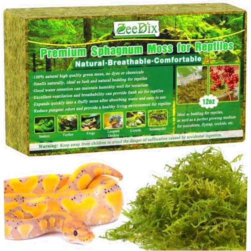 ZeeDix 0.75LBS Sphagnum Moss for Reptiles, 20QT Reptile Bedding Substrate Tank Accessories Terrarium Moss, Green Forest Moss for Leopards Geckos Snakes Turtles Frogs
