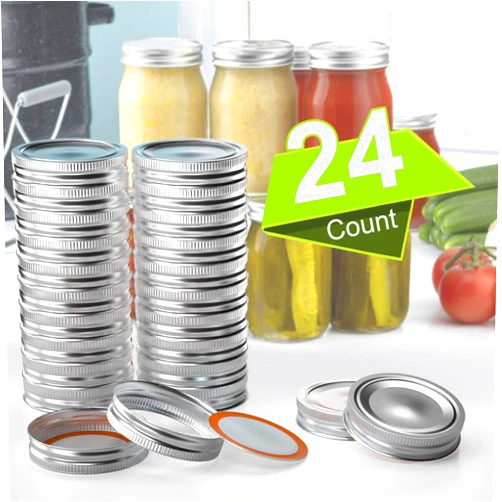 NLAAHCE Mason Jar Lids and Rings 48Pcs Regular Mouth Canning Lids for Ball, Kerr Jars- Split-Type with Leak proof & Airtight Seal, Metal - Food Grade Material Silver/70MM