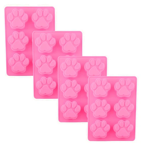 POPBLOSSOM SET OF 4 PACK X Silicone DOG Pet Animal Paw Print Ice Cube Chocolate Soap Candle Tray Mold Party maker4
