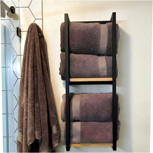Wita Home 2-Tier Bathroom Shelf, Wall Mounted Storage for Towels and Blankets, Metal and Wood Frame, Anti-Rust Towel Rack with Shelf for Toiletries, Bathroom, and Potted Plants (Large-1pcs)