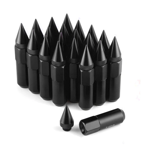 SINGARO 20PCS M12X1.5 Wheel lug nuts, Cap Spiked Extended Tuner 60mm Aluminum Wheels Rims Lug Nuts (Black)