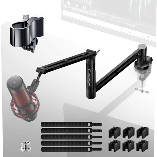 CACENCAN M05 Boom Arm, 360° Rotatable Microphone Stand with Desk Mount, Foldable Desk Mic Arm with 3/8'' to 5/8'' Screw Adapter, Microphone Arm for Live Streaming, Gaming, Podcasting, Radio