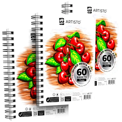 ARTISTO Premium Mixed Media Sketchbooks: Pack of 3 (180 Sheets), 5.5x8.5 inches, 160 GSM, Spiral Bound Sketch Pads, Suitable for a Variety of Wet and Dry Media, Ideal for All Artists