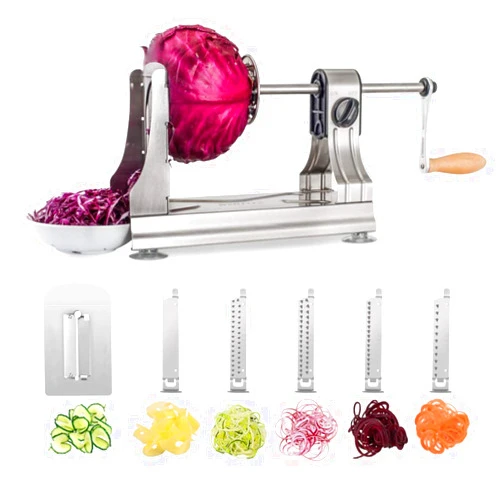 WellToBe 6-Blade Vegetable Spiralizer Spiral Slicer Veggie Pasta Spaghetti Maker for Healthy Low Carb/Paleo/Gluten - 304 Food Stainless Steel Body