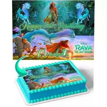 Cakecery Raya and the Last Dragon Edible Cake Image Topper Personalized Birthday Cake Banner 1/4 Sheet