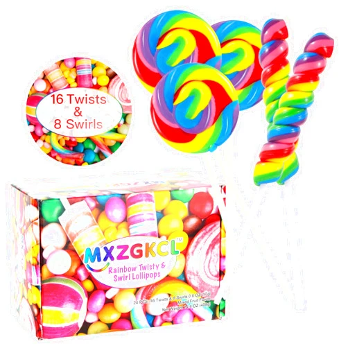 MXZGKCL Big Size! 24 Pack Twisty Lollipop, Swirl Lollipop, Rainbow Twist and Swirl Lollipops Individually Wrapped Bulk, Kid's Lollipops Candy for Birthday, Net 17g Mixed Fruit Flavor