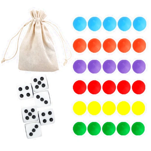 COMSREV 30 Wahoo Board Game Replacement Marbles 5 Each of 6 Colors, 6 Dice and a Play Bag for Aggravation Wahoo Board Game