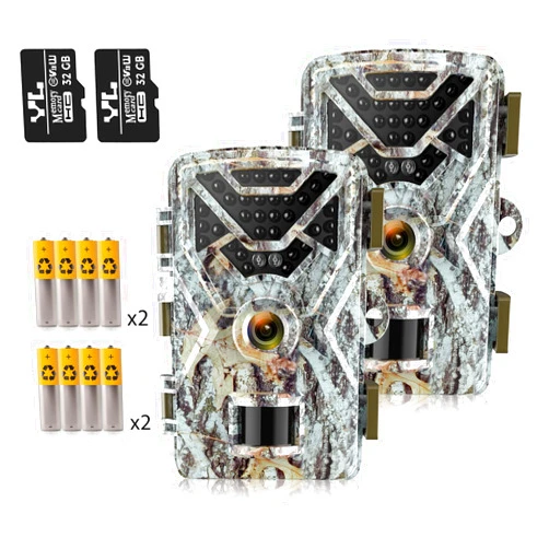 Hawkray pro Hawkray 2 Pack Trail Camera, 30MP 2K Game Camera with Wide-Angle Motion Latest Sensor View 0.2s Trigger Speed 16 Batteries and 32GB SD Cards 2'' HD TFT Screen Waterproof Cam for Wildlife Monitoring