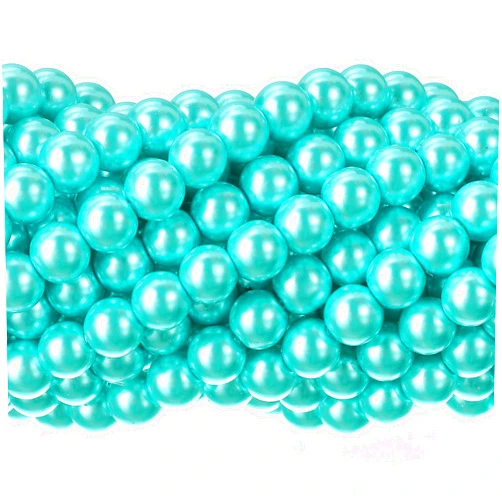 RUBYCA 200Pcs Czech Tiny Satin Luster Glass Pearl Round Beads DIY Jewelry Making 8mm Aquamarine Blue