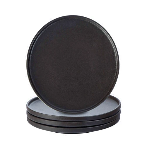 Lareina Dinner Plates, Scratch-resistant, 10.25 Inch Flat Ceramic Plate Set of 4, Porcelain Plates with Lipped Edge for Salad Steak in Kitchen Restaurant, Natural Primitive Texture (Cast Iron Black)