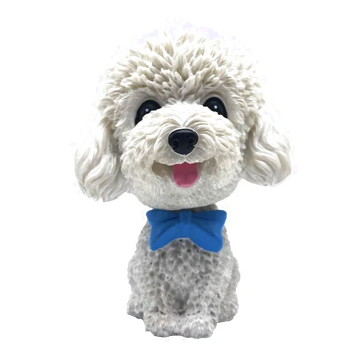 IBWell Mini Bobbing-Head Dog for Car Dash Board Decor,Dashboard Doggy Puppy Teddy Toy with Adhesive Tab（Poodle） (White)