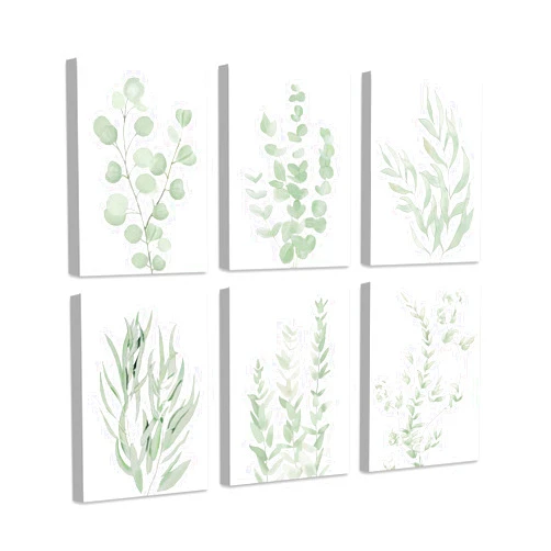 Drsoum 𝗗𝗿𝘀𝗼𝘂𝗺 Botanical Eucalyptus Canvas 𝗙𝗿𝗮𝗺𝗲𝗱 Wall Art 12”x 16” Large Boho Plant Wall Decor for Bedroom Minimalist Prints for Living Room Light Green Botanical Art Painting for Office Eucalyptus Leaf