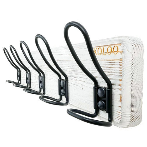 SKOLOO Durable Wall Coat Rack with 5 Double Hooks - Heavy-Duty Iron, No Assembly Required, Ideal for Family Entrances, Mudrooms, Classrooms & Hallways - Scratch/Chip Resistant Finish，White
