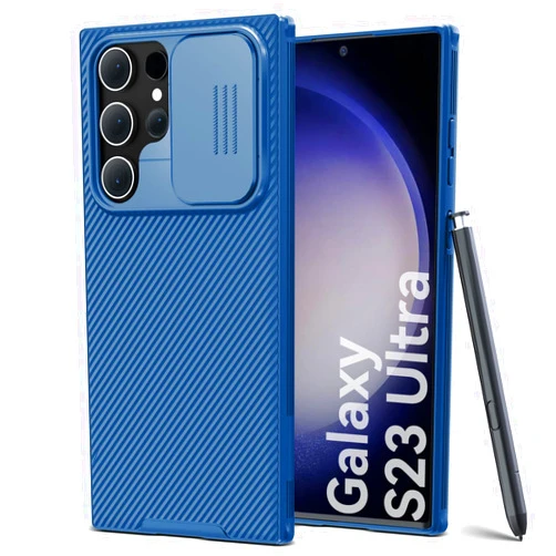 CloudValley for Galaxy S23 Ultra Case with Slide Camera Cover, Slim Shockproof Protective Phone Cases with Sliding Camera Lens Protection for Galaxy S23 Ultra 6.8in 5G (2023) - Blue