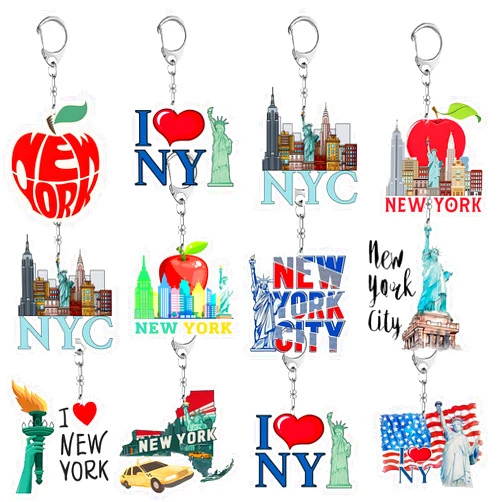 Jaskgom New York American Patriotic Souvenirs Gifts Set, 12Pcs New York Acrylic Keychain, NYC Souvenir Keychain Collection Includes Statue Of Liberty, Empire State, Broadway, Metro, Taxi, Big Apple