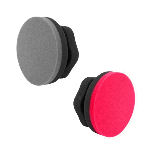 Suvnie 2 PCS Tire Hex Grip Dressing Applicator, Round Shape Car Polishing Foam Applicator Pad, Reusable Auto Wheel Tire Shine Detailing Sponge for Waxing, Buffing, Coating (Black+Red, Large Flat)