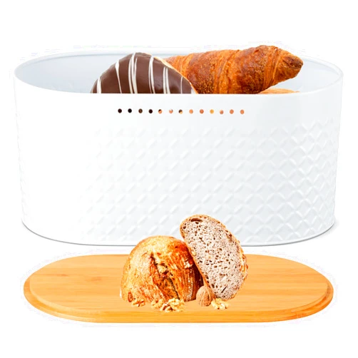 Widousy Bread Bin with Bamboo Cutting Board Lid, All Purpose Portable Household Containers Multifunctional Storage Containers White Bread Storage Box for Kitchen Countertop Storage Organizer (White)