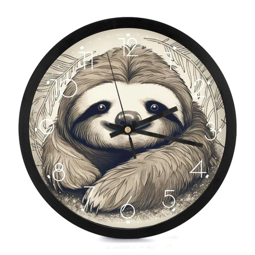 QMKASD Fashion Round Wall Clock，10 Inch Silent Non Ticking Sloth My Spirit Animal Modern Wall Clocks for Living Room Bedroom Kitchen Home Office Decor