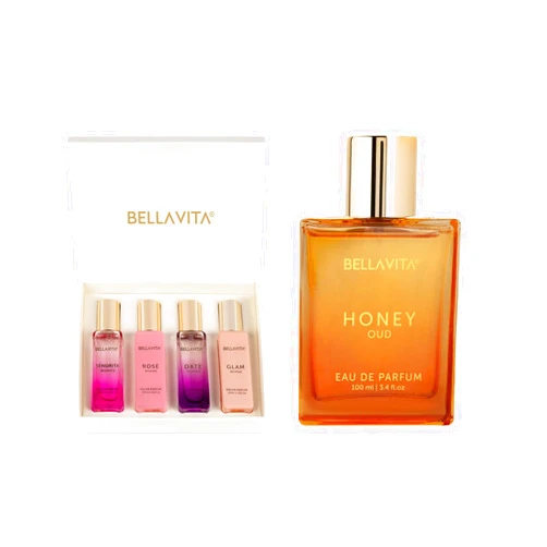 Bella Vita Luxury Gift Set Combo For Women's - Honey Oud & Women's Gift Set | Vannila, Floral, Bergamot, Sweet & Spicy | Long Lasting Perfume for Women | Vegan & Cruelty Free - (4 * 20 ml + 100 ml)