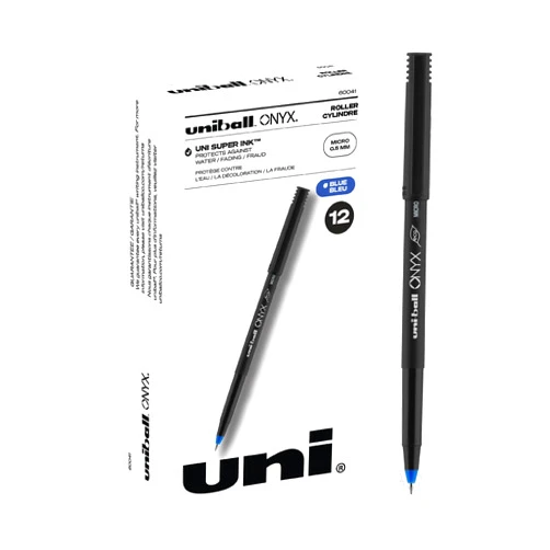 Uni-Ball Uniball Onyx Rollerball Stick Pen 12 Pack, 0.5mm Micro Blue Pens, Gel Ink Pens | Office Supplies, Pens, Ballpoint Pen, Colored Pens, Gel Pens, Fine Point, Smooth Writing Pens