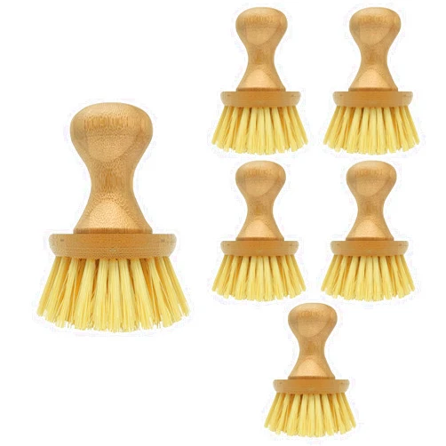 Lola Products Eco Clean Vegetable Brush With Comfort Bamboo Knob | Durable Poly Fiber Bristles | Handle is Made of Natural Bamboo | Fibers Made from Recycled Soda/Water Bottles | Eco-Friendly | 6 Pack