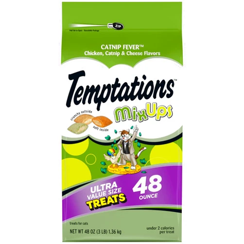 Temptations MixUps Catnip Fever Flavor Crunchy and Soft Cat Treats, 48 oz. Bag