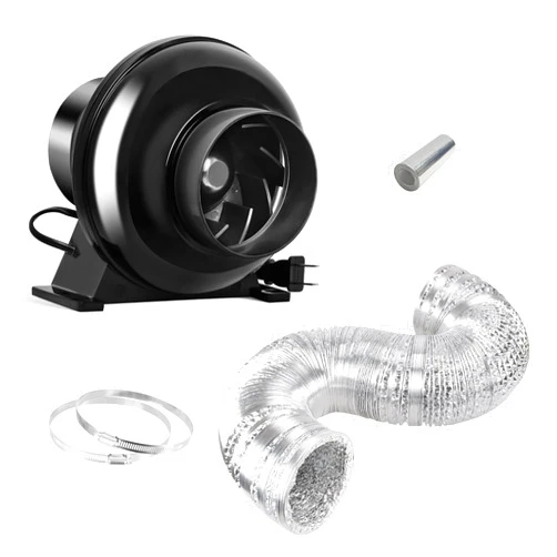 iPower 4 Inch 195 CFM Exhaust Inline Duct Fan Vent Booster Blower and 8 Feet Non-Insulated Flex Air Aluminum Foil with 2 Clamps for Indoor Grow Tent Hydroponics Ventilation, Quiet