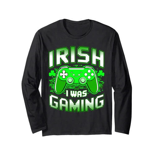Vintage Shenanigans Squad St Patrick's Day Tees. St Patricks Day Kid Boy Gamer Shamrock Irish I Was Gaming Long Sleeve T-Shirt