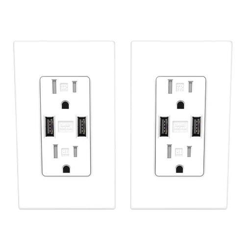 Bekca High Speed USB Outlet Charger, Total 4.8A Quick Charging Capability, Child Proof Safety Duplex Receptacle 15Amp, Tamper Resistant Outlet Wall Plate Included bekca KT48 4.8A USB Outlet 2 Pack