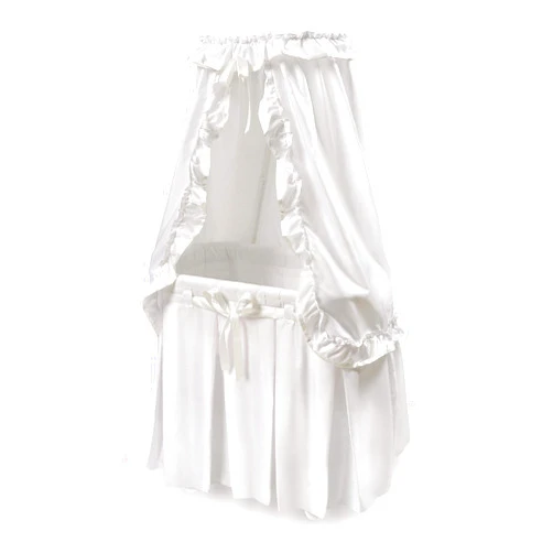 Badger Basket Majesty Canopy Bassinet, Rocking Baby Cradle Bed with Mattress, Bedding, and Storage, Oval White/White