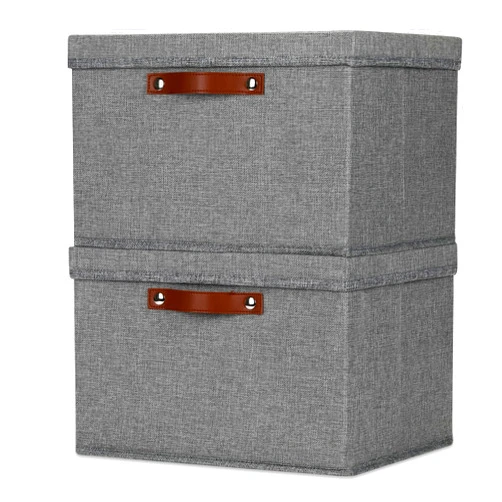 Temary Storage Bins with Lids 2-Pack Large Foldable Storage Baskets with Lid, Fabric Storage Bin for Organizing Home (Grey, 15x11x9.5inch)