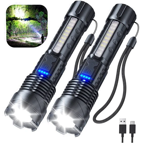 Cinlinso Flashlight High Lumens Rechargeable 2 Pack, 990000 Lumen Super Bright Led Flashlights with 7 Light Modes, IPX6 Waterproof, Powerful Handheld Flash Light for Camping Home Emergencies