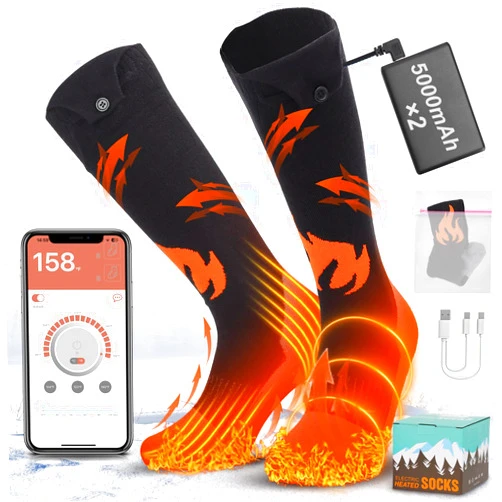 HuiJuKeJi Electric Heated Socks with APP Control for Men Women, 5000mAh Battery Powered Rechargeable,Timing Thermal Foot Warmers Temperature Adjustable ​for Camping Fishing Cycling Skiing Skating Hunting Hiking