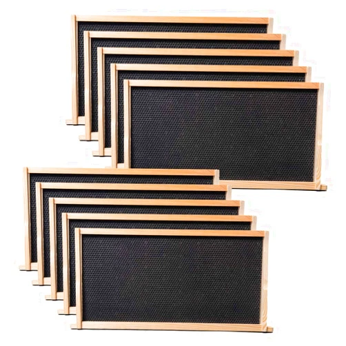 BeeCastle 10 Pack Beehive Frames and Wax Foundations for Deep Brood Bee Hives with Wooden Bee Hive Frames and 100% Beeswax Coated Foundations, 9-1/8-Inch (Black)
