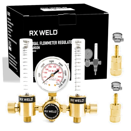 RX WELD Dual Output Argon Regulator Flow Meter Mig Tig 0-60CFH CGA580 Inlet 5/