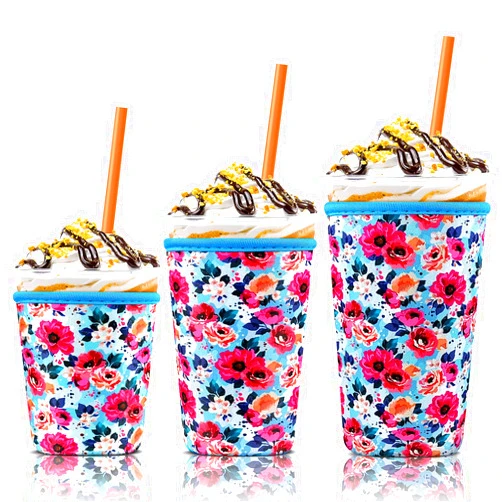 KPX 3 Pack Iced Coffee Cup Sleeve for Large Sized Cups, Reusable Neoprene Iced Coffee Cup Holder for Hot Cold Drinks, Compatible with Starbucks, Dunkin Donuts, and More