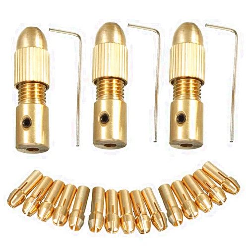 Eyech 3 sets 0.5-3mm Small Electric Drill Bit Brass Collet Drill Chuck Set Mini Twist Drill Chuck Set with Allen wrench for 4.05mm Rotary Tools