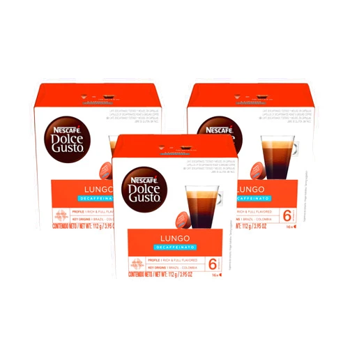 NESCAFÉ DOLCE GUSTO Nescafe Dolce Gusto Coffee Pods, Lungo Decaffeinato, 16 capsules, Pack of 3