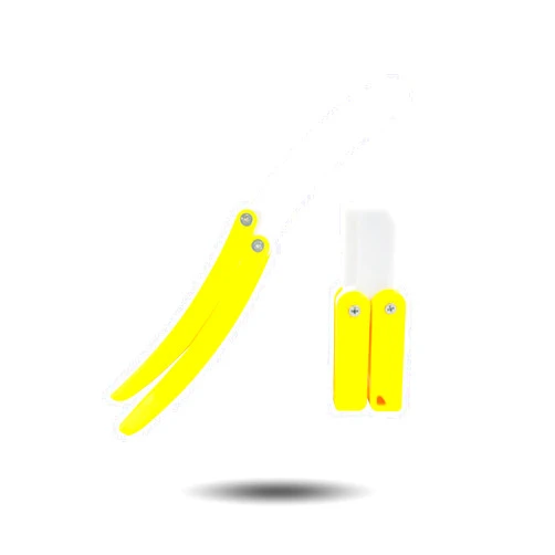 Selxran 2 PCS Banana Butterfly Knife Sturdy Butterfly Fidget Knife Toy Knife for Adults(Big+Small)