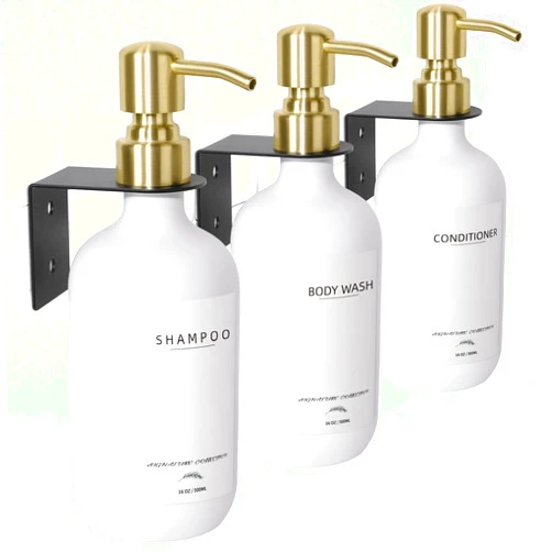 Supforce Shampoo Dispenser for Shower Wall 3 Chamber, No Drill Shampoo and Conditioner Dispenser with Stainless Steel Pump and Waterproof Labels, Wall Mounted Shower Soap Dispenser for Home Bathroom - White