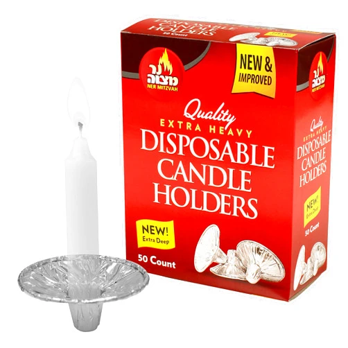 Ner Mitzvah Disposable Foil Candle Holders, Heavy Duty Aluminum Protector Bobeches, Drip Guard Candlestick Liner Inserts, 50 Count