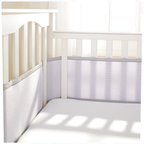 BreathableBaby Breathable Mesh Crib Liner – Deluxe Collection – Gray – Fits Full-Size Four-Sided Slatted and Solid Back Cribs – Anti-Bumper
