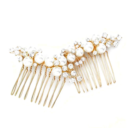 Asooll Gold Wedding Pearl Hair Comb Bride Crystal Headpiece Bridal Rhinestone Hair Clip Hair Accessories for Women and Girls (Set of 2) (A-Gold)