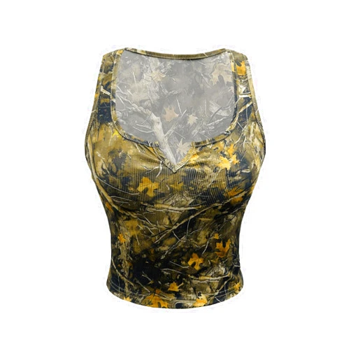 MakeMeChic Women's Camo Notched Wide Strap Tank Top Sleeveless Streetwear Crop Tops
