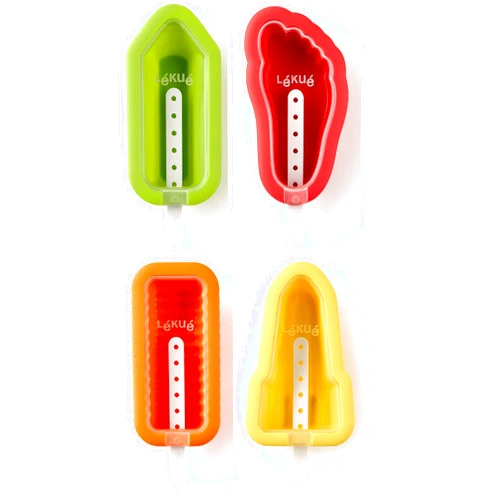 Lekue Lékué Set of 4 Iconic Popsicle & Ice Cream Molds + Sticks & Lids | Fun Shape Homemade Freezer Ice Pops | Flexible Platinum Silicone for Easy Fill & Unmold | Reusable & Dishwasher Safe| Multicolor