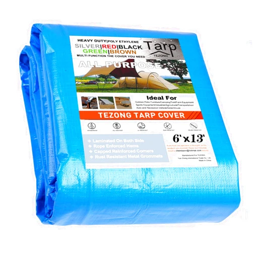 TEZONG Tarps Heavy Duty Waterproof 8x13ft,TEZONG Blue Poly Tarp Multipurpose Tarpaulin Outdoor Cover for Emergency Rain,Patio Furniture,Roof,Camping,Car,Pool,10Mil Thickness