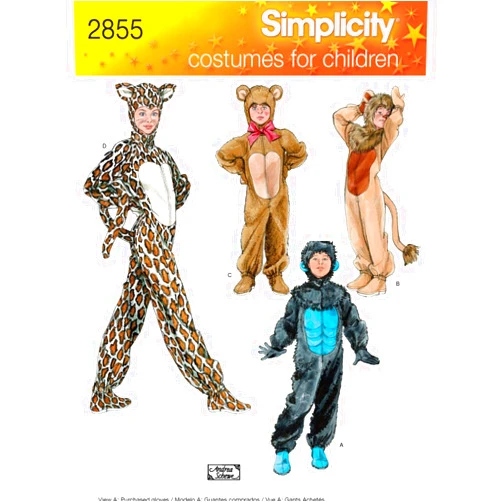 Simplicity Patterns Simplicity 2855 Leopard, Bear, Gorilla and Lion Sewing Pattern for Boys and Girls Halloween Costumes, Sizes XS-L